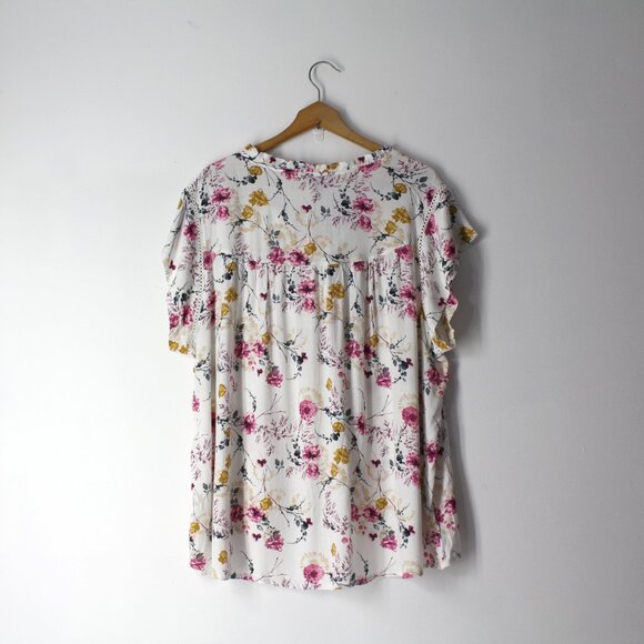 NEW Buffalo David Bitton flutter sleeve romantic floral blouse top XXL  2X - Picture 4 of 12